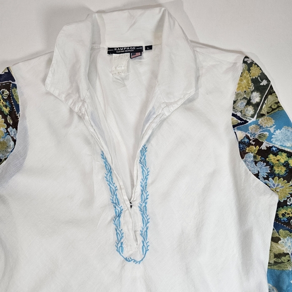 Rampage Womens Blouse Large White Mixed Media Floral Sleeve Made In The USA Boho - Picture 4 of 5